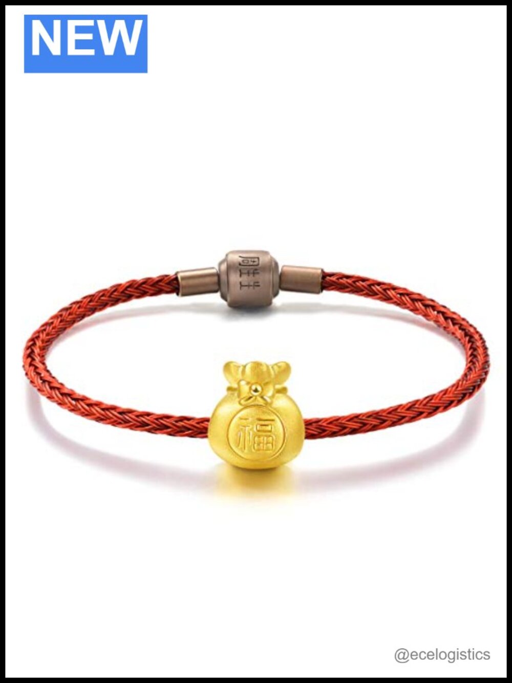 999 24K Solid Gold Fortune Bag Charm Bracelet 19cm